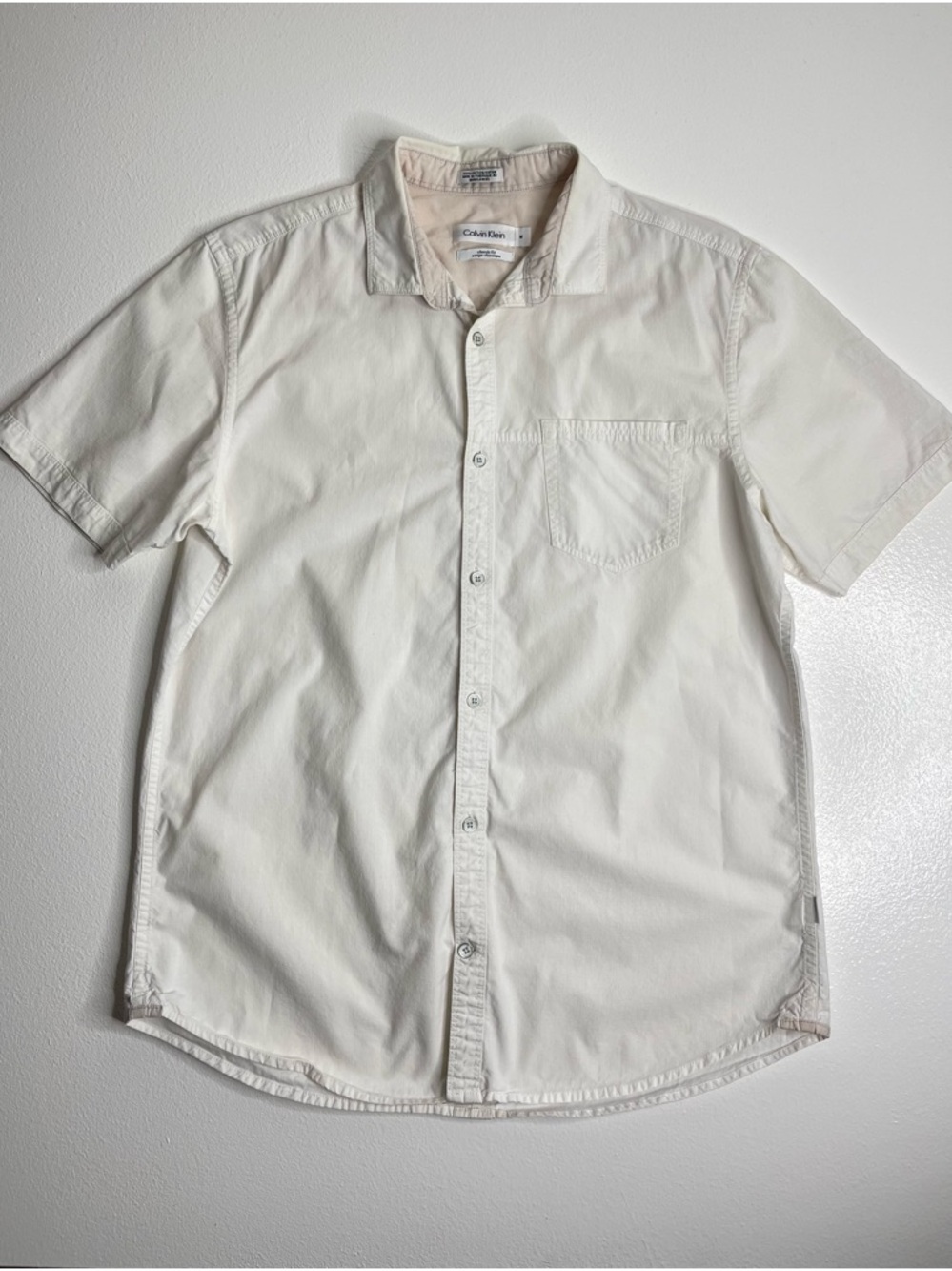 Calvin Klein Classic Fit 100% Cotton White Short Sleeve Button Down Size M